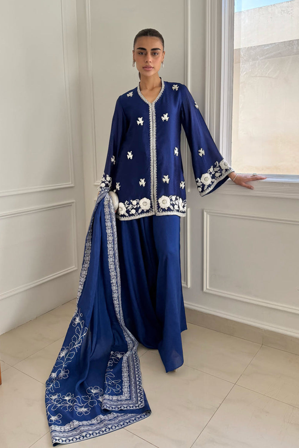 Khushboo & Pankaj Royal Blue Embroidered Silk Suit Set with Dupatta
