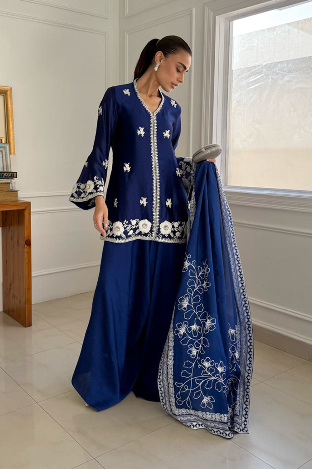 Khushboo & Pankaj Royal Blue Embroidered Silk Suit Set with Dupatta