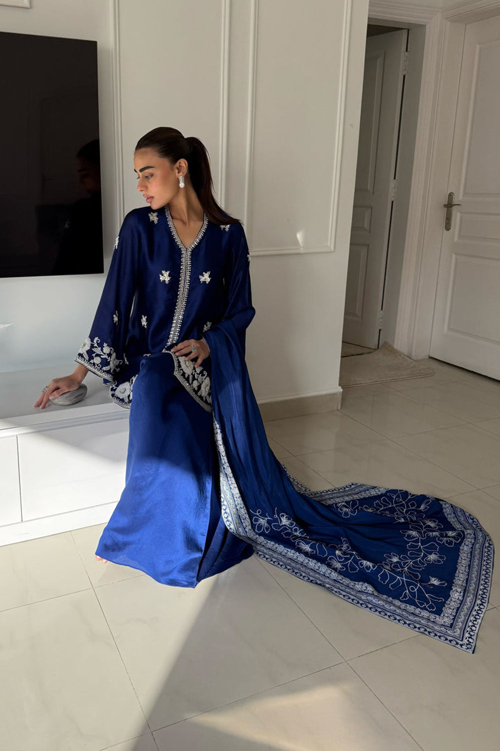 Khushboo & Pankaj Royal Blue Embroidered Silk Suit Set with Dupatta