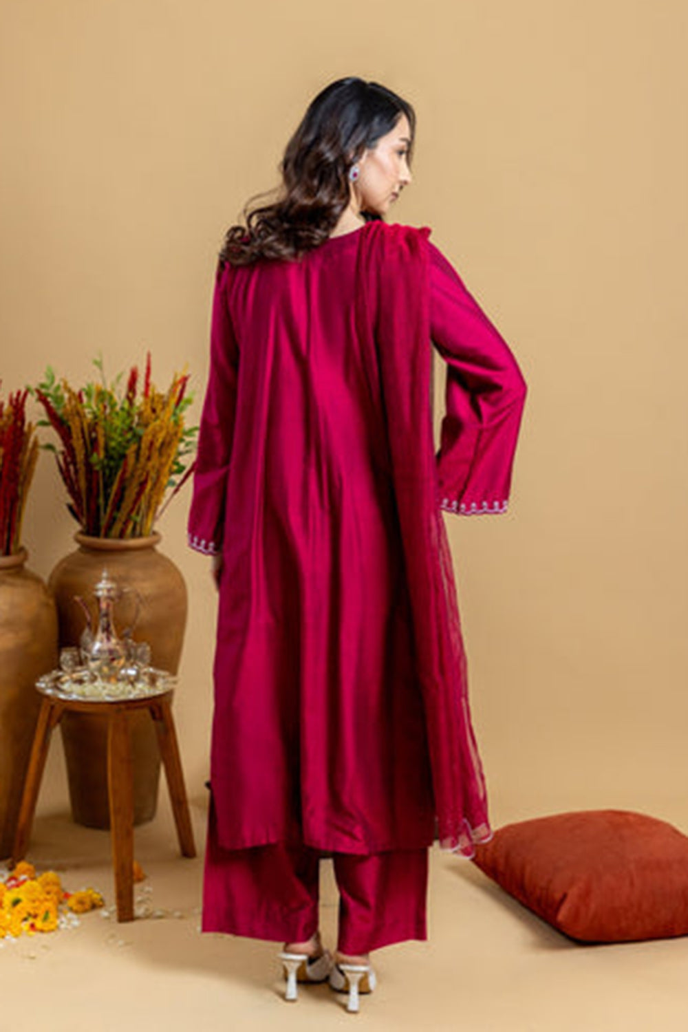 Khushboo & Pankaj Ruby Red Embroidered Kurta Set with Dupatta
