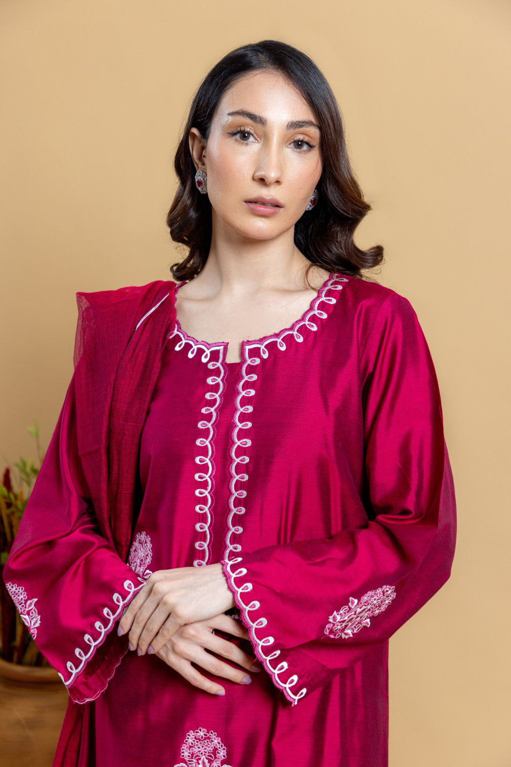 Khushboo & Pankaj Ruby Red Embroidered Kurta Set with Dupatta