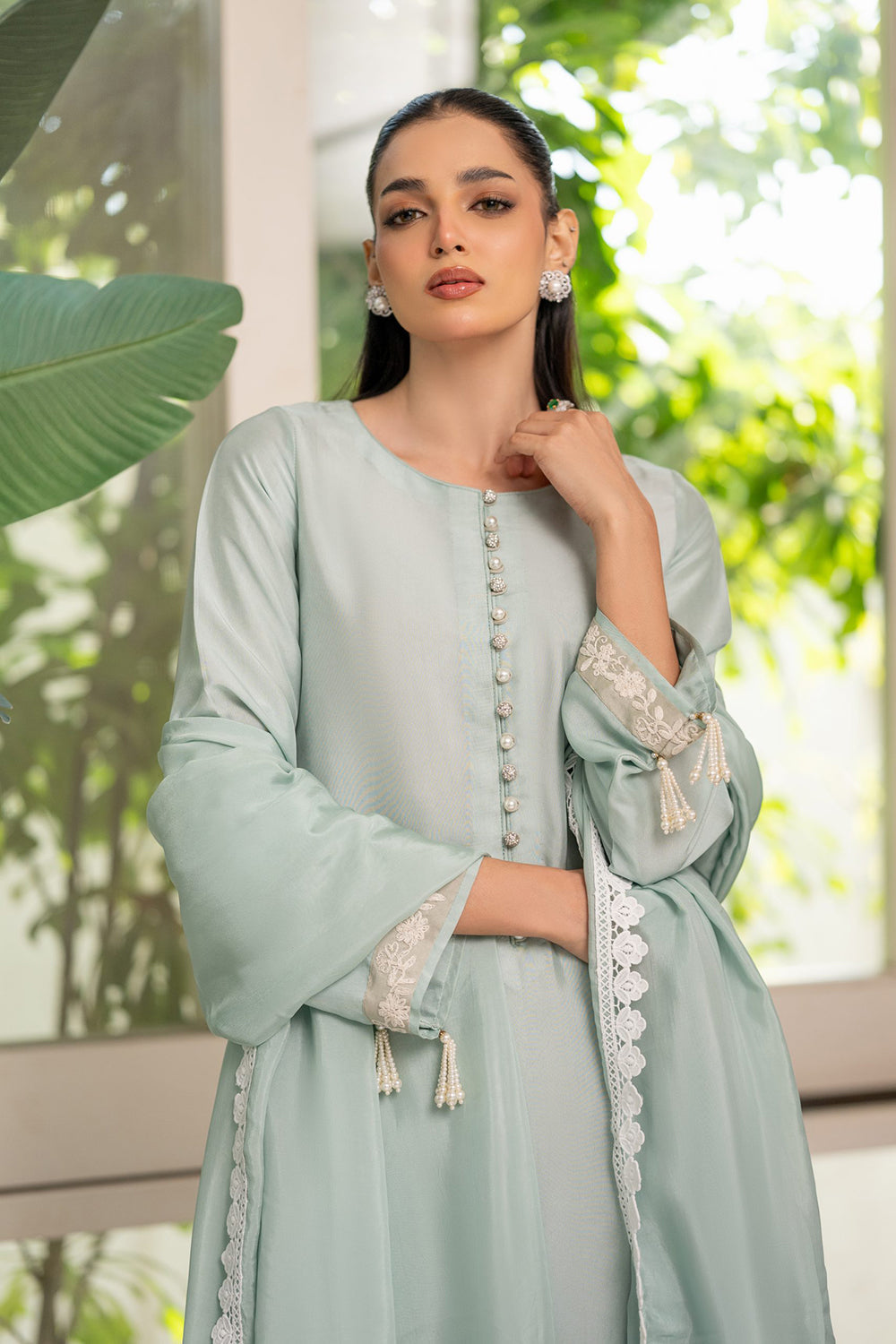 Khushboo & Pankaj Sage Green Embroidered Suit Set with Dupatta