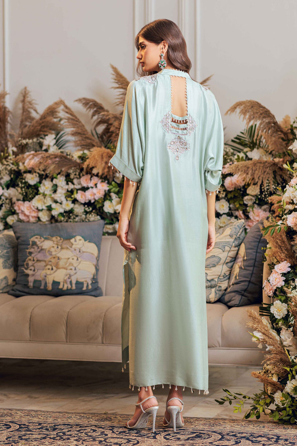 Khushboo & Pankaj Seafoam Silk Kaftan Kurta Set