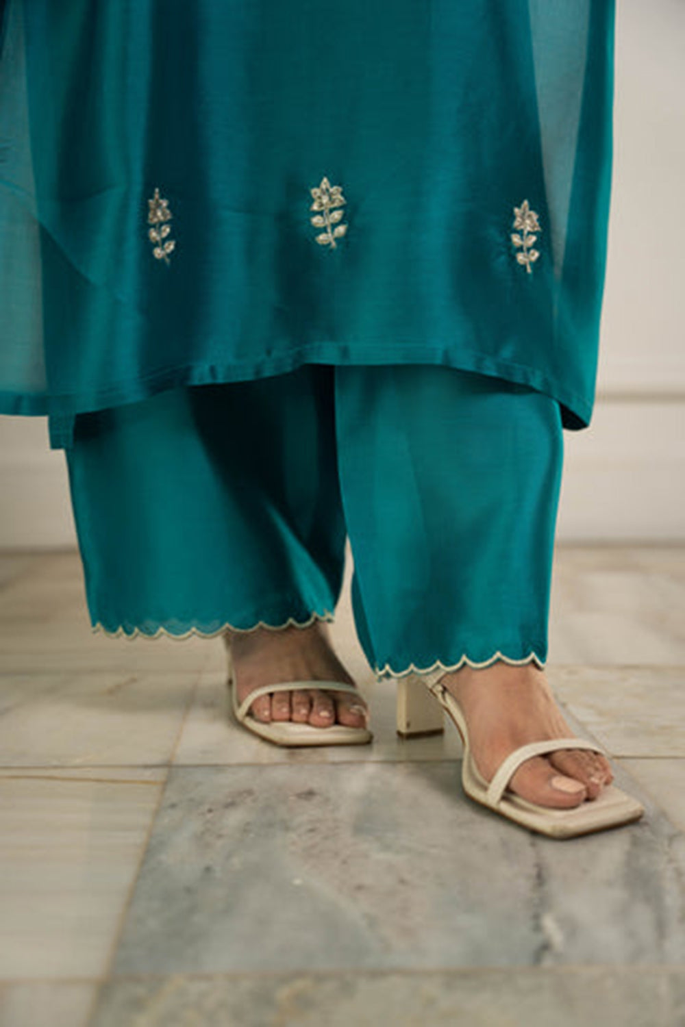 Khushboo & Pankaj Teal Blue Kurta Set with Intricate Silver Work