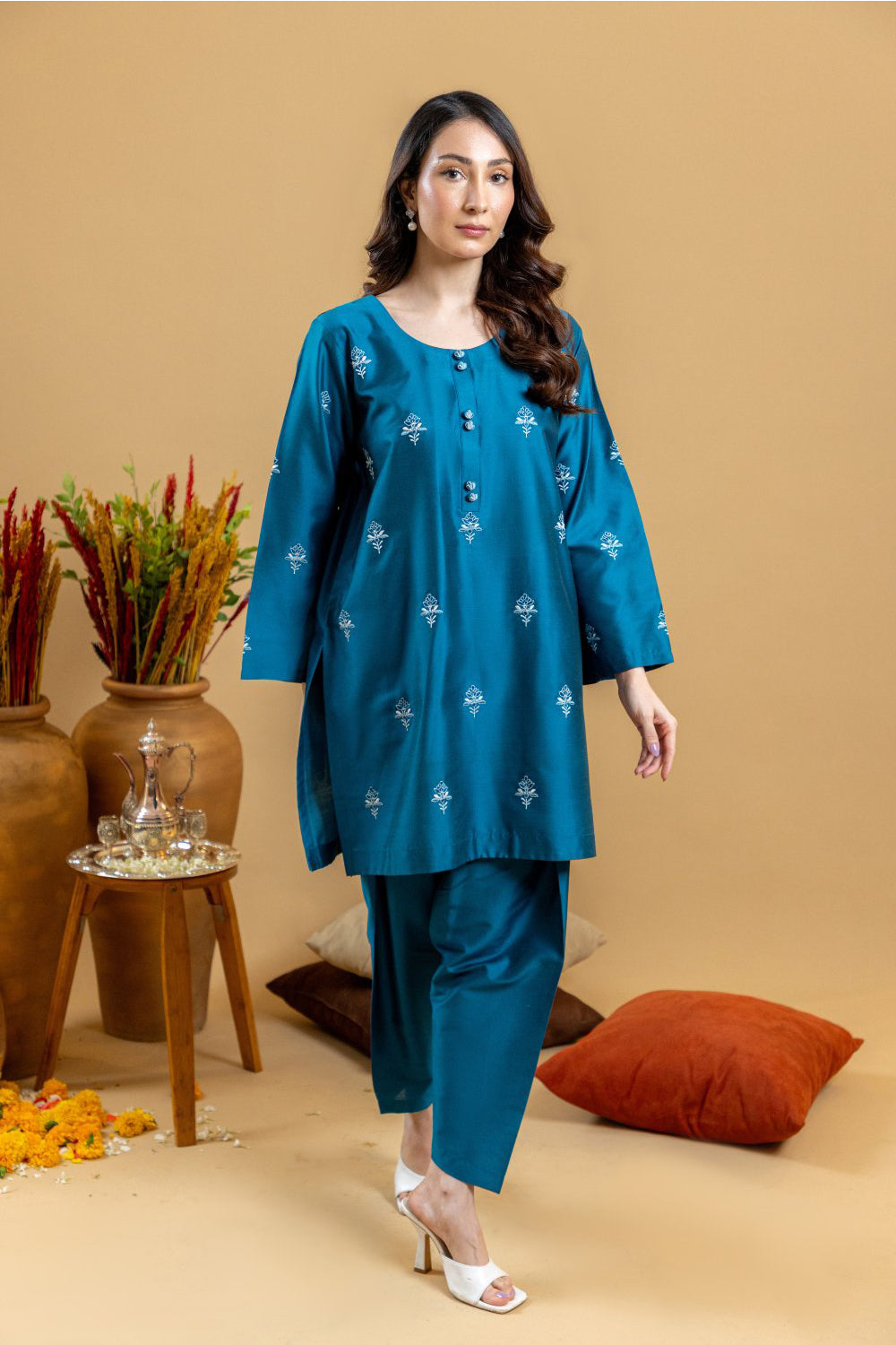 Khushboo & Pankaj Teal Buta Embroidered Kurta Set