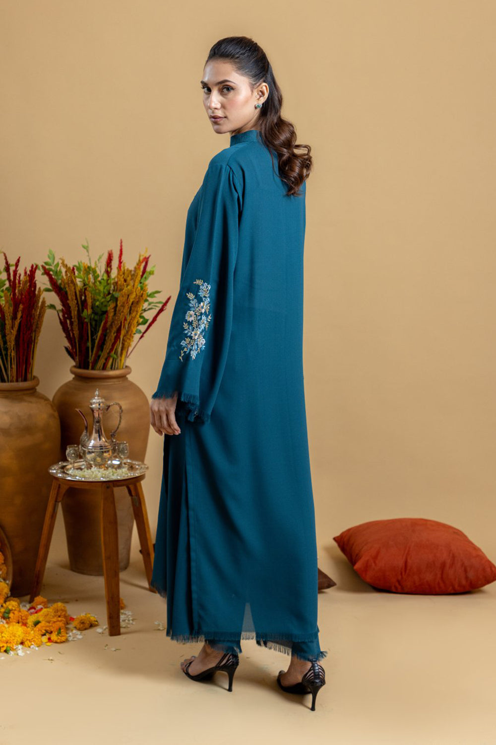 Khushboo & Pankaj Teal Embroidered Kurta Set