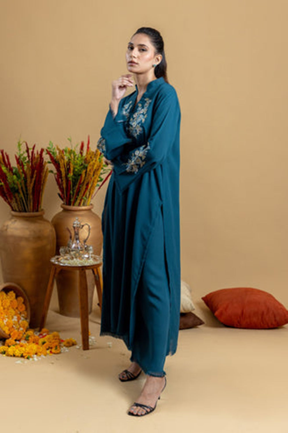 Khushboo & Pankaj Teal Embroidered Kurta Set