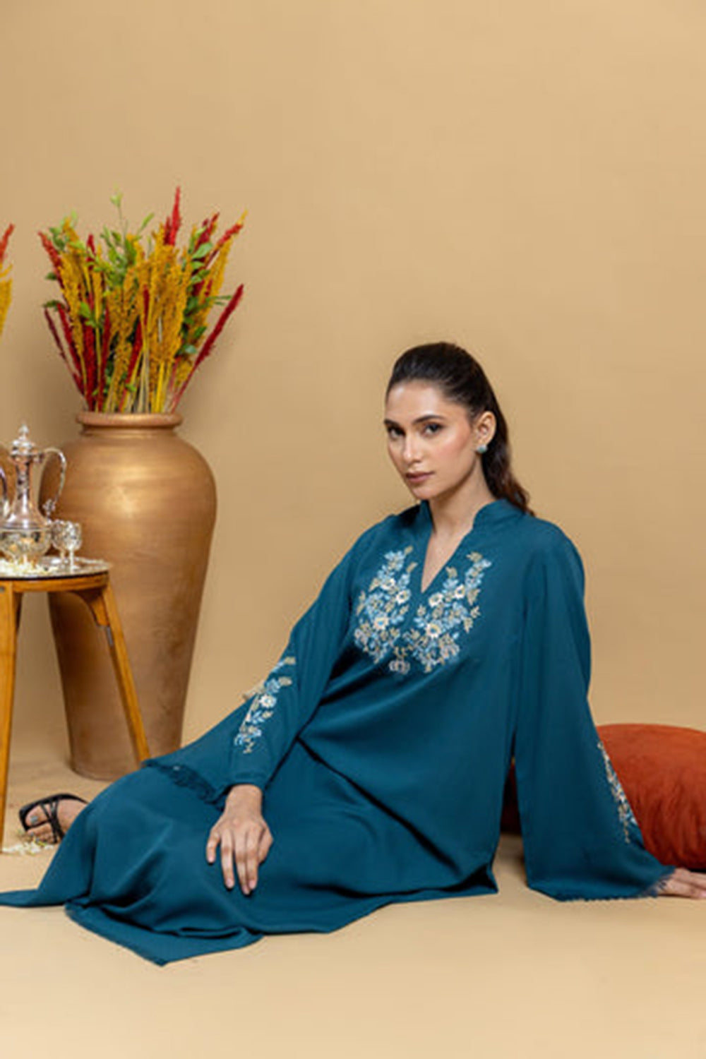 Khushboo & Pankaj Teal Embroidered Kurta Set