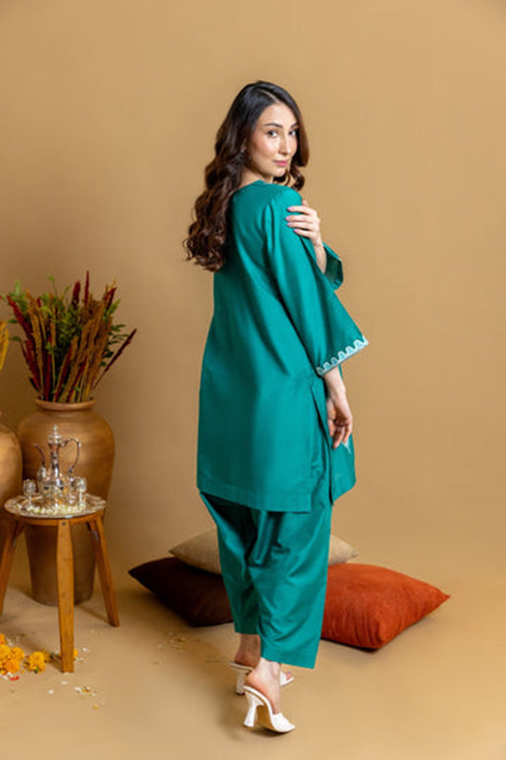 Khushboo & Pankaj Teal Scallop Embroidered Kurta Set