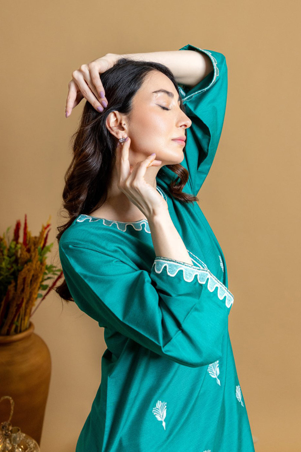 Khushboo & Pankaj Teal Scallop Embroidered Kurta Set