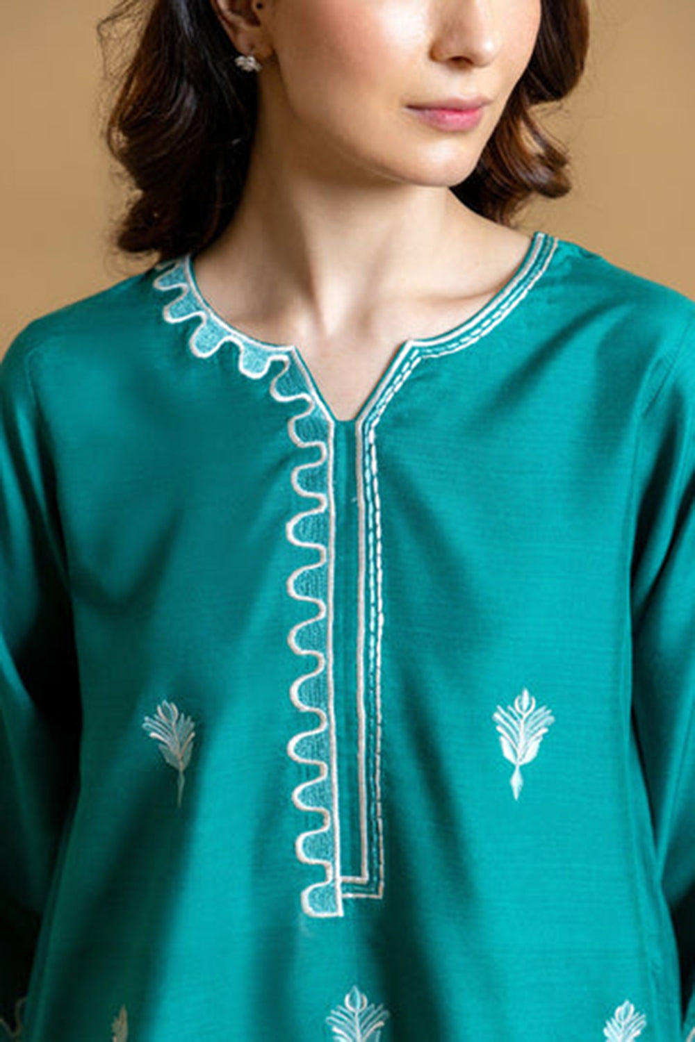 Khushboo & Pankaj Teal Scallop Embroidered Kurta Set