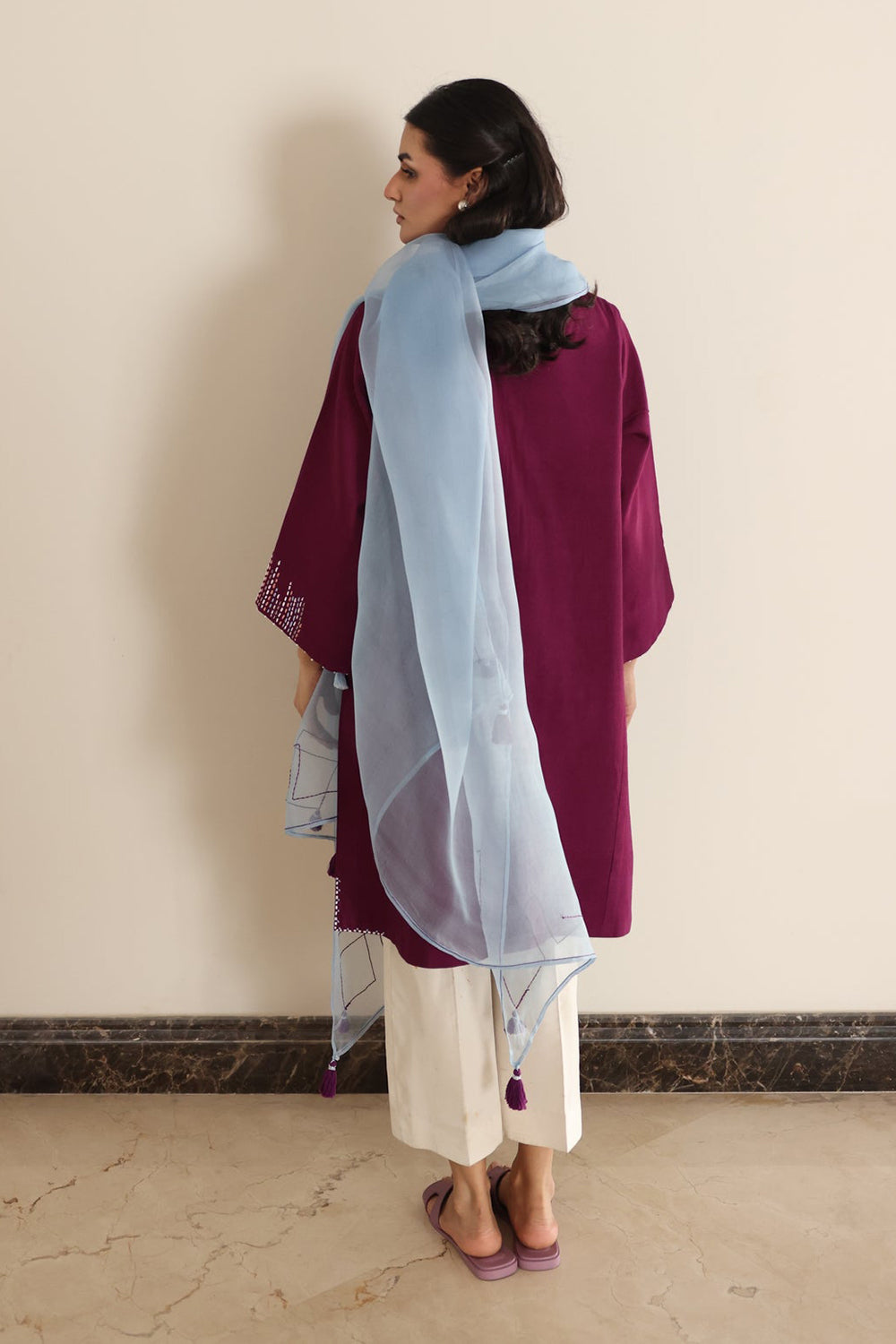Khushboo & Pankaj Wine Berry Kurta Set with Organza Dupatta