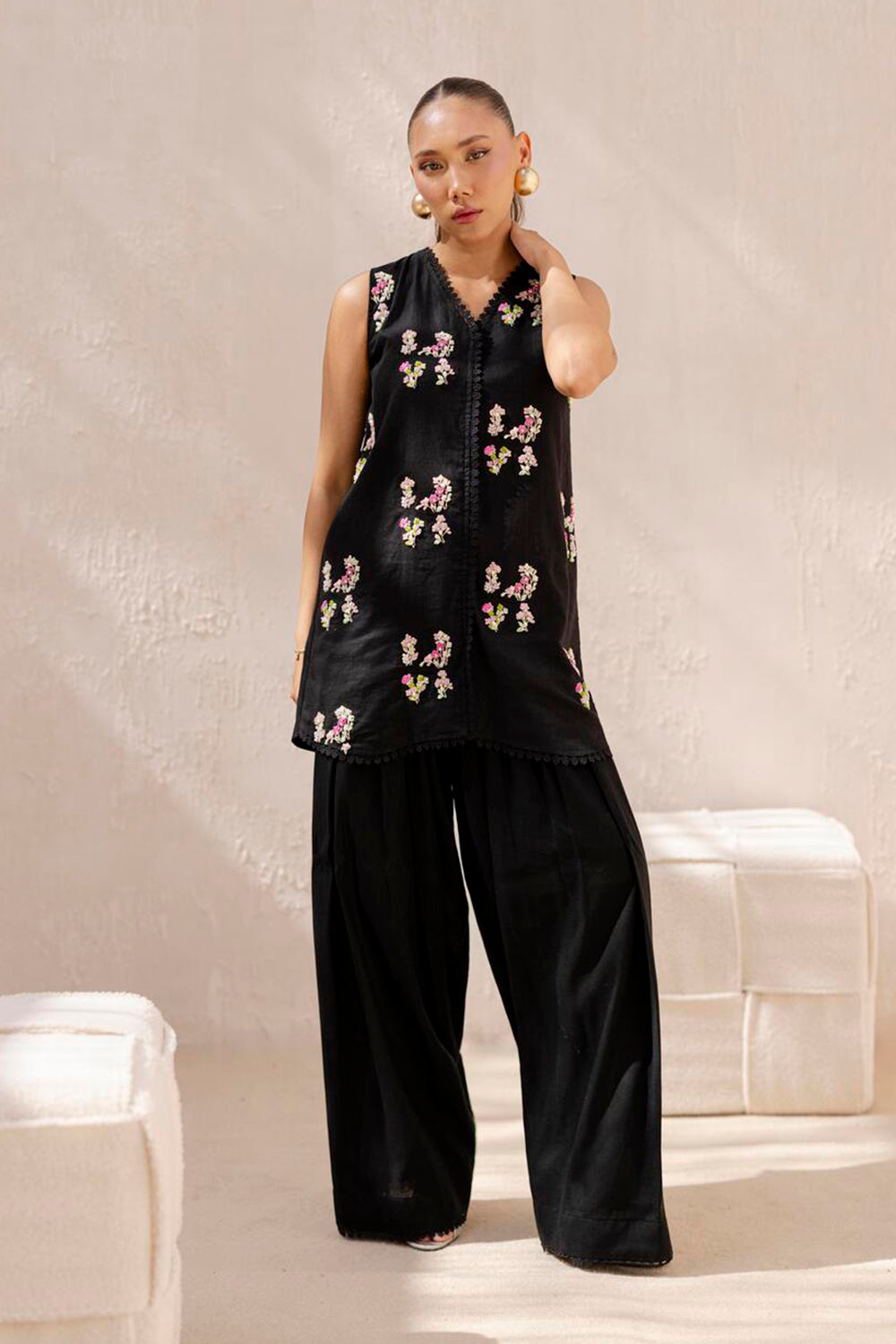 Khushboo & Pankaj Women Black Embroidered Kurta Set with Salwar