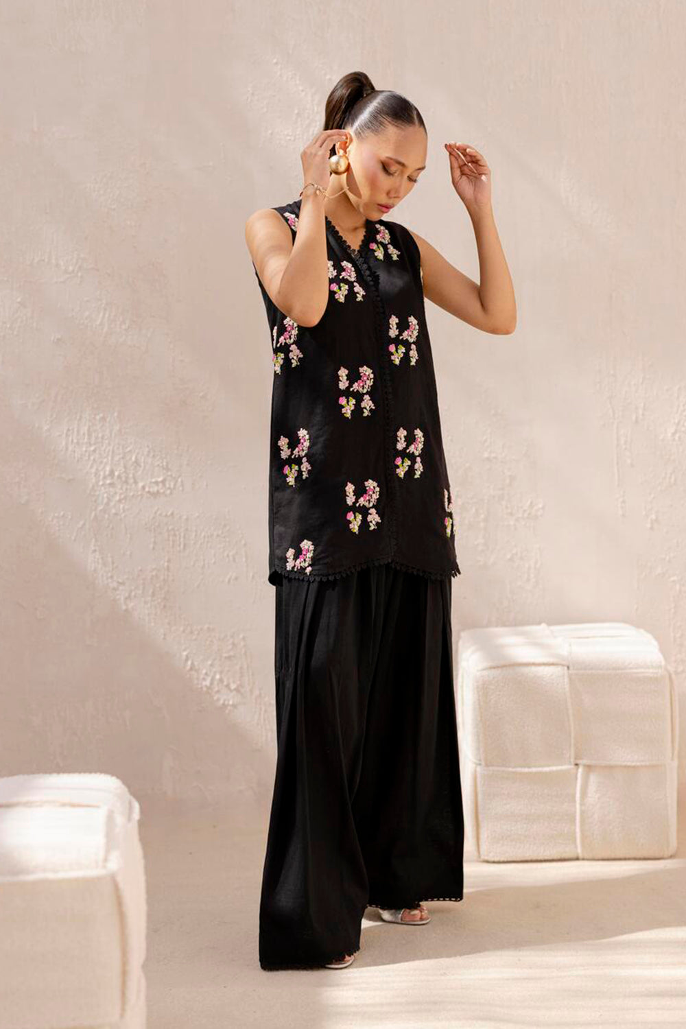 Khushboo & Pankaj Women Black Embroidered Kurta Set with Salwar