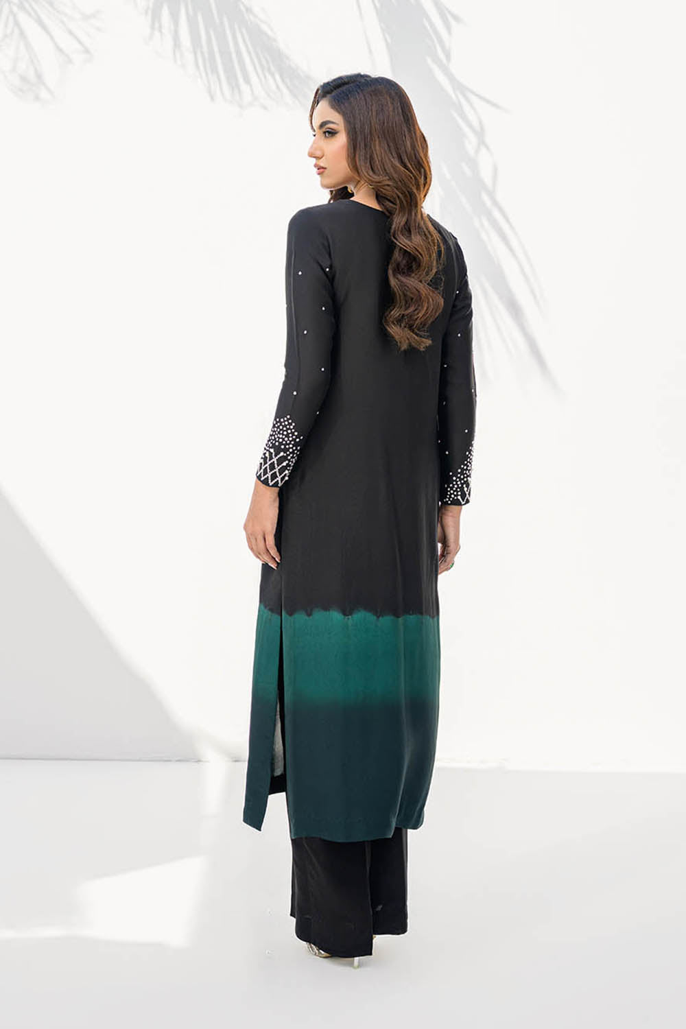 Khushboo & Pankaj Women Black Green Shaded Embroidered Suit Set