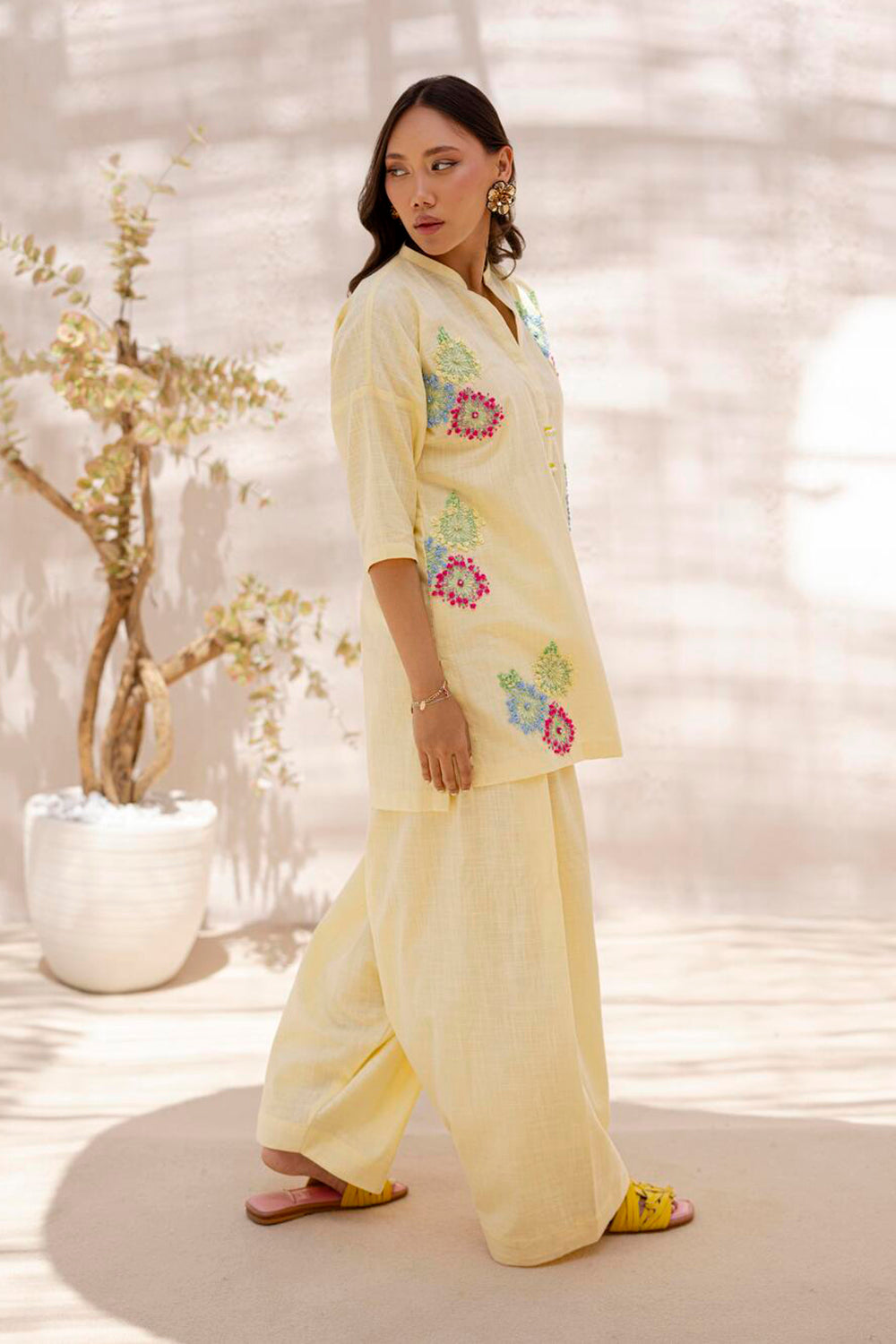 Khushboo & Pankaj Women Lemon Yellow Embroidered Kurta Set with Salwar