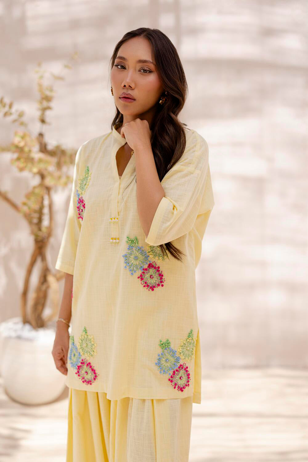 Khushboo & Pankaj Women Lemon Yellow Embroidered Kurta Set with Salwar