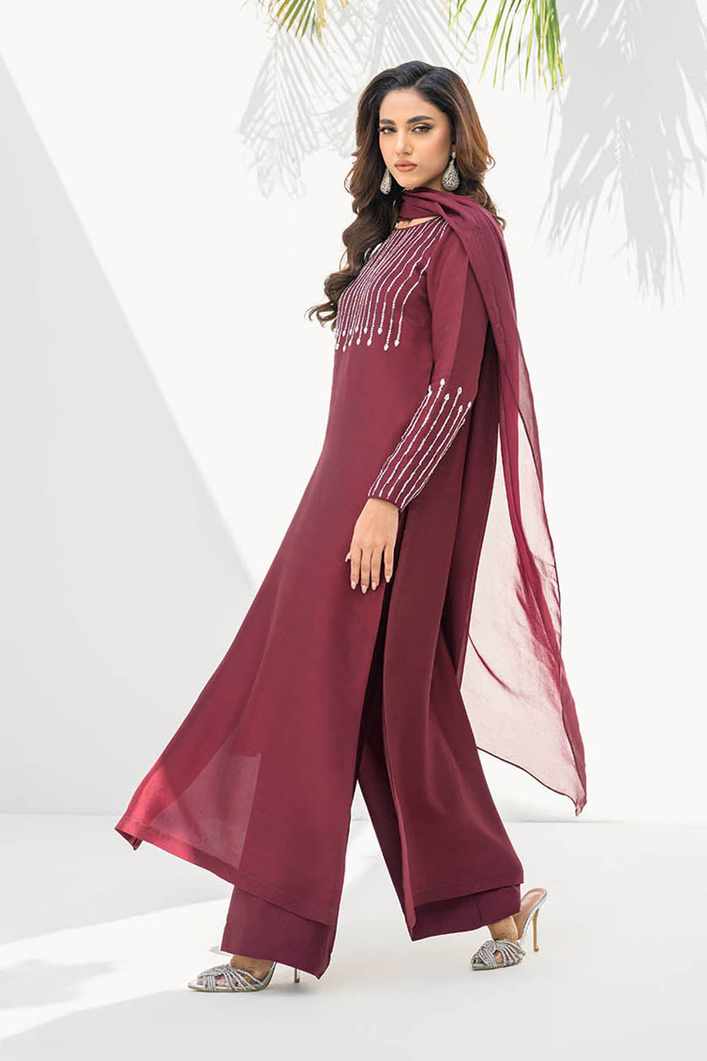 Khushboo & Pankaj Women Maroon Glace Cotton Embroidered Suit Set