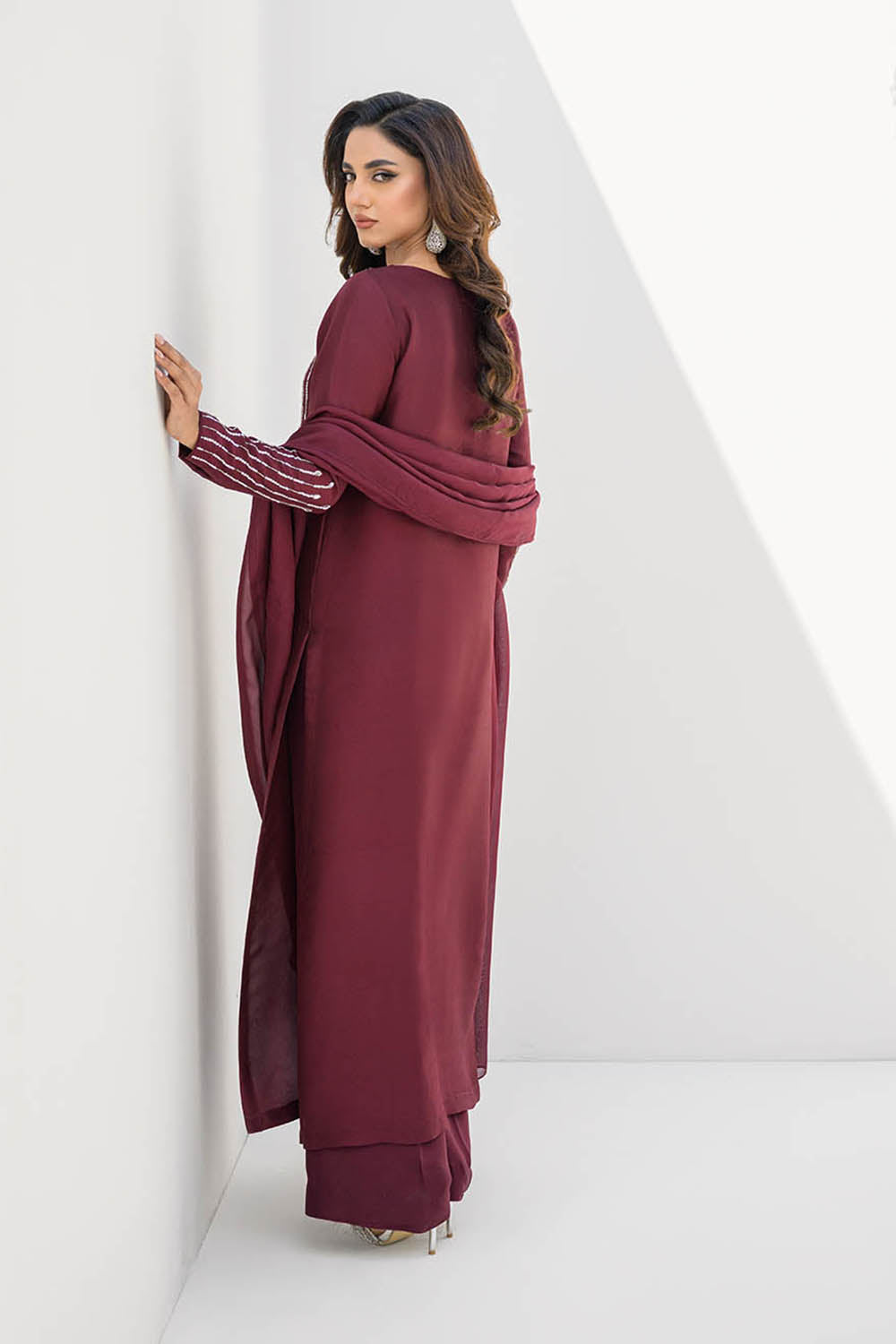 Khushboo & Pankaj Women Maroon Glace Cotton Embroidered Suit Set