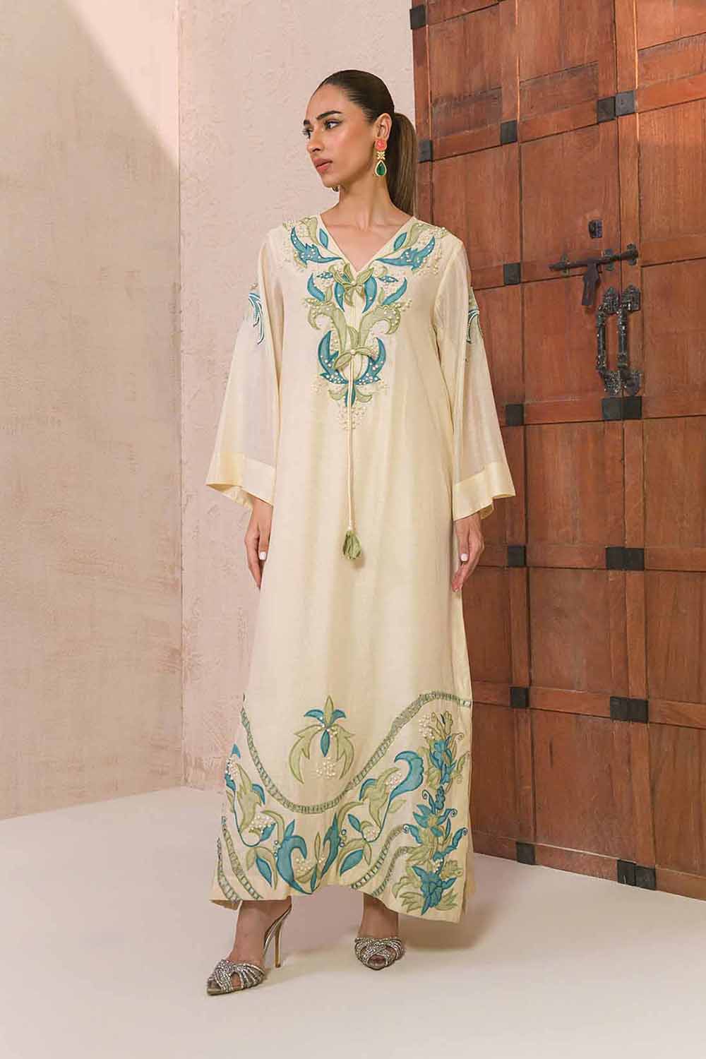 Khushboo & Pankaj Women Offwhite Embroidered Kaftaan Kurta