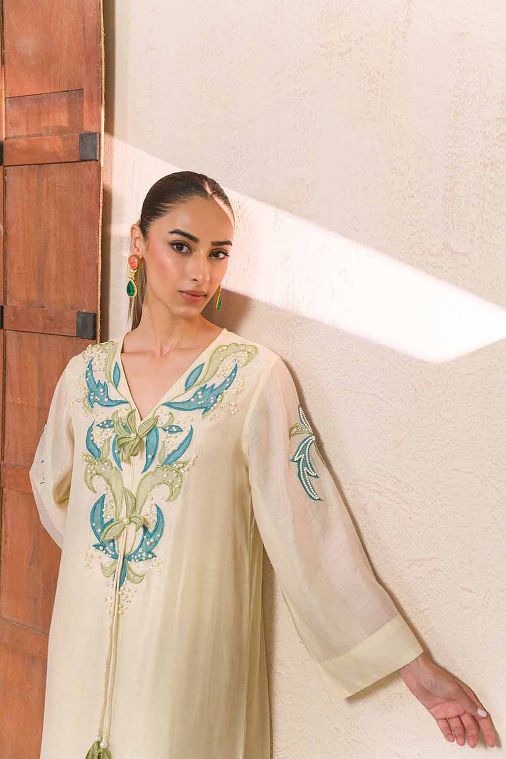 Khushboo & Pankaj Women Offwhite Embroidered Kaftaan Kurta