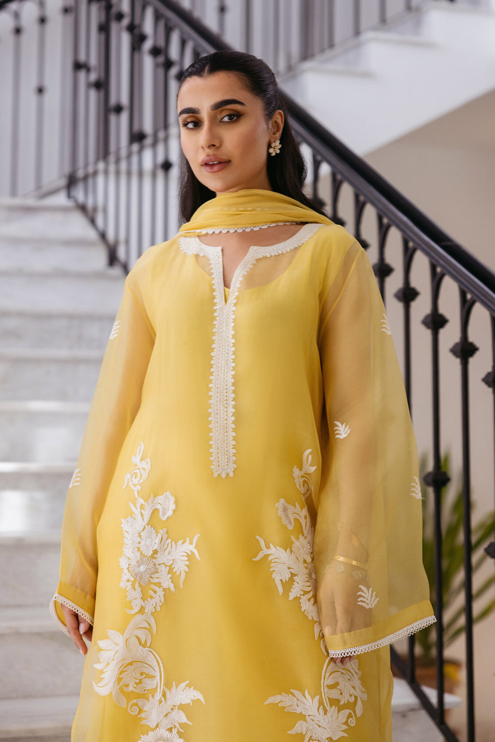 Khushboo & Pankaj Women Yellow Organza Embroidered Suit Set