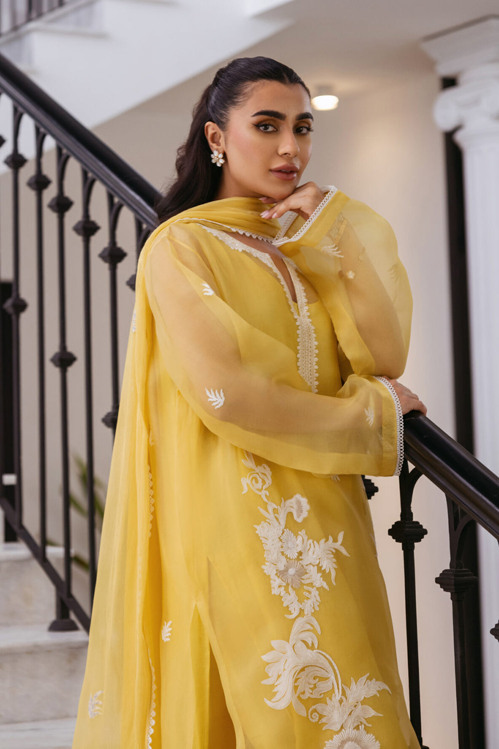 Khushboo & Pankaj Women Yellow Organza Embroidered Suit Set