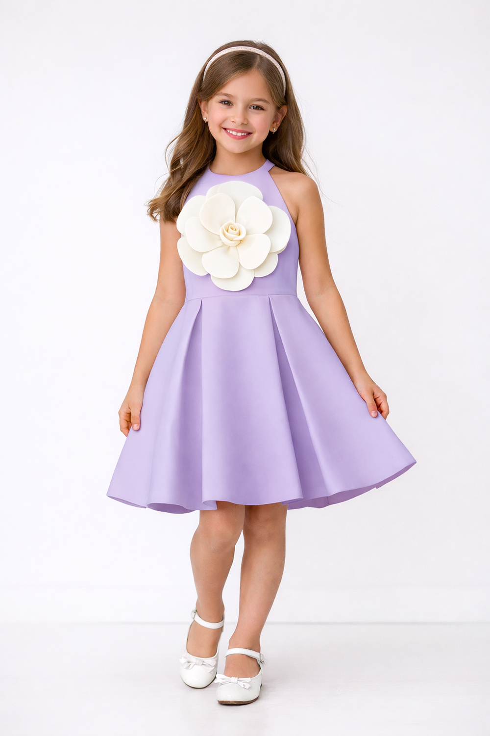 Knee Length Dress with 3D Flower