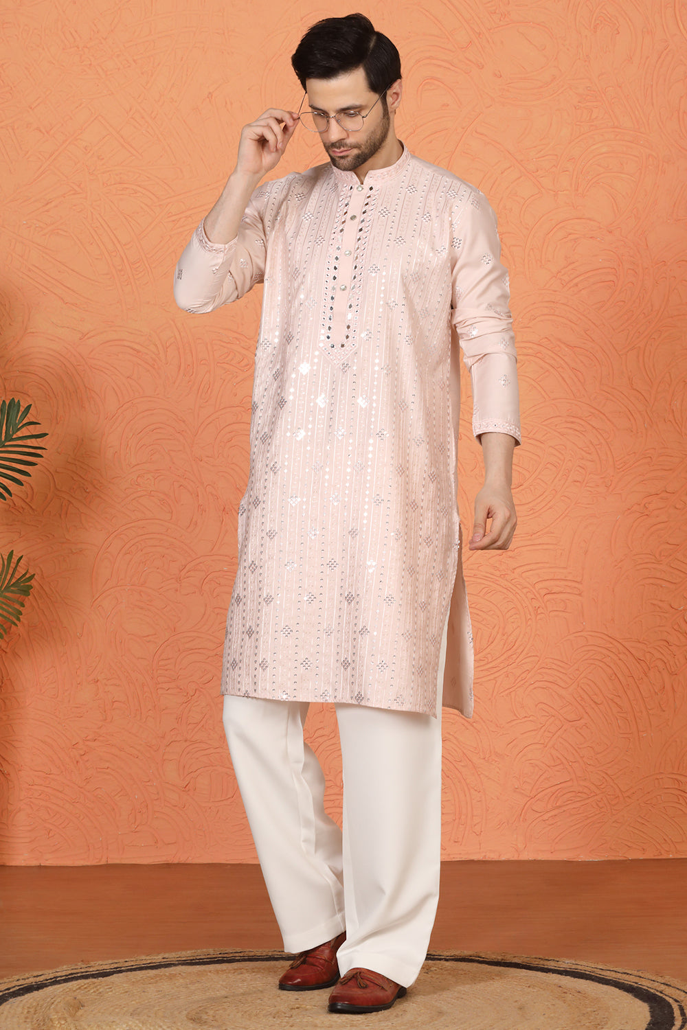 Krish  Mirror  Embroidered Kurta with  Loose Fit Parallel  Pants