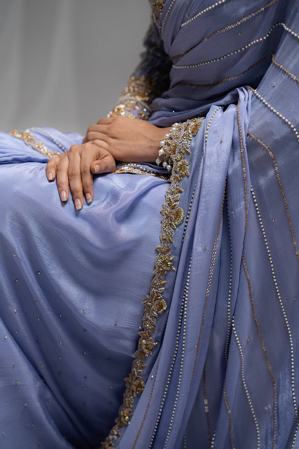 Lavender Blue Chiffon Saree with Full-Sleeve Blouse