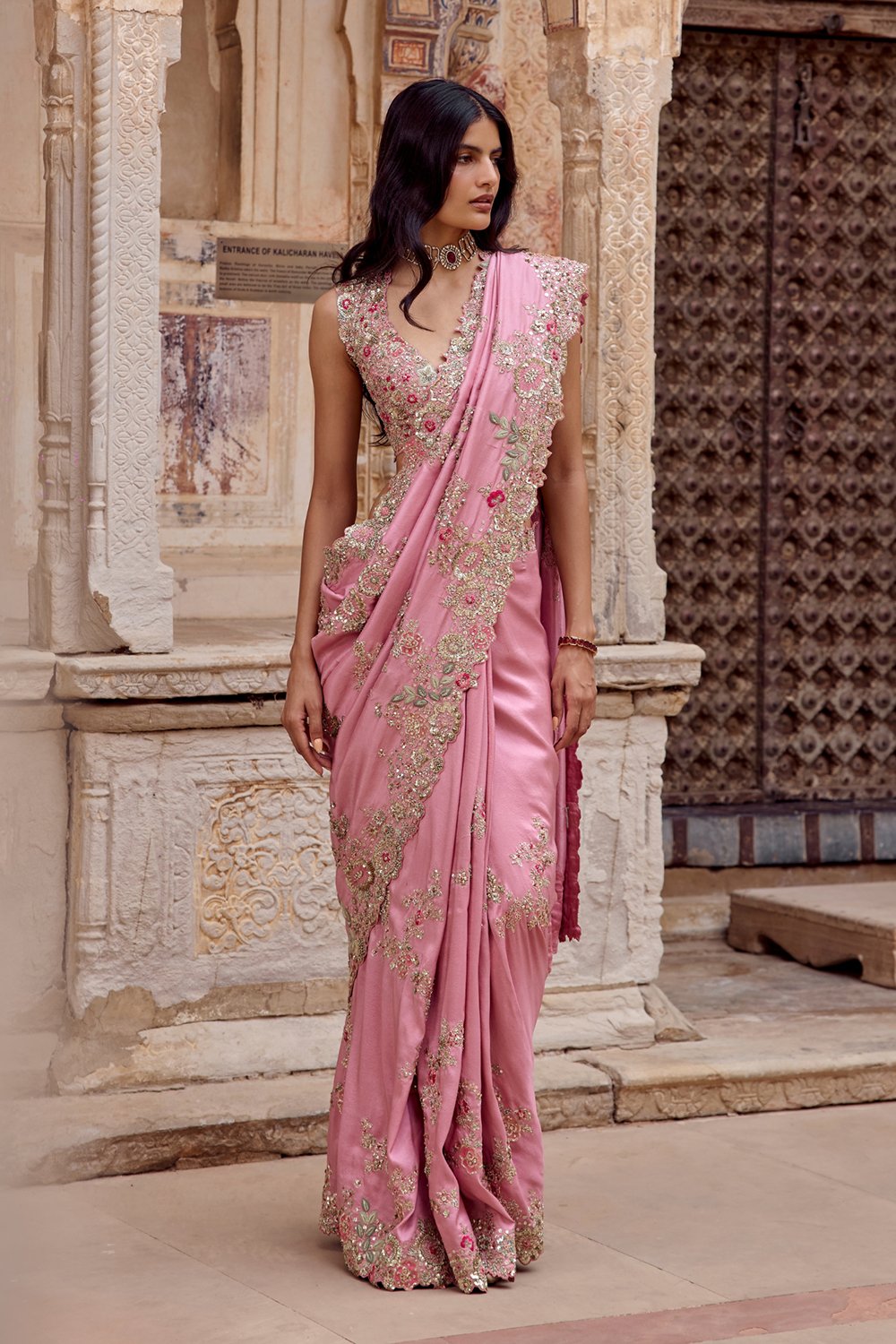 Lavender Blush Embroidered Saree Set