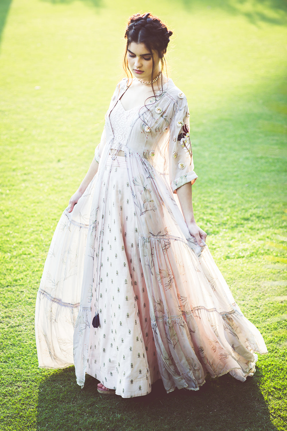 Lavender & Blush Pink Skirt And Cape Set