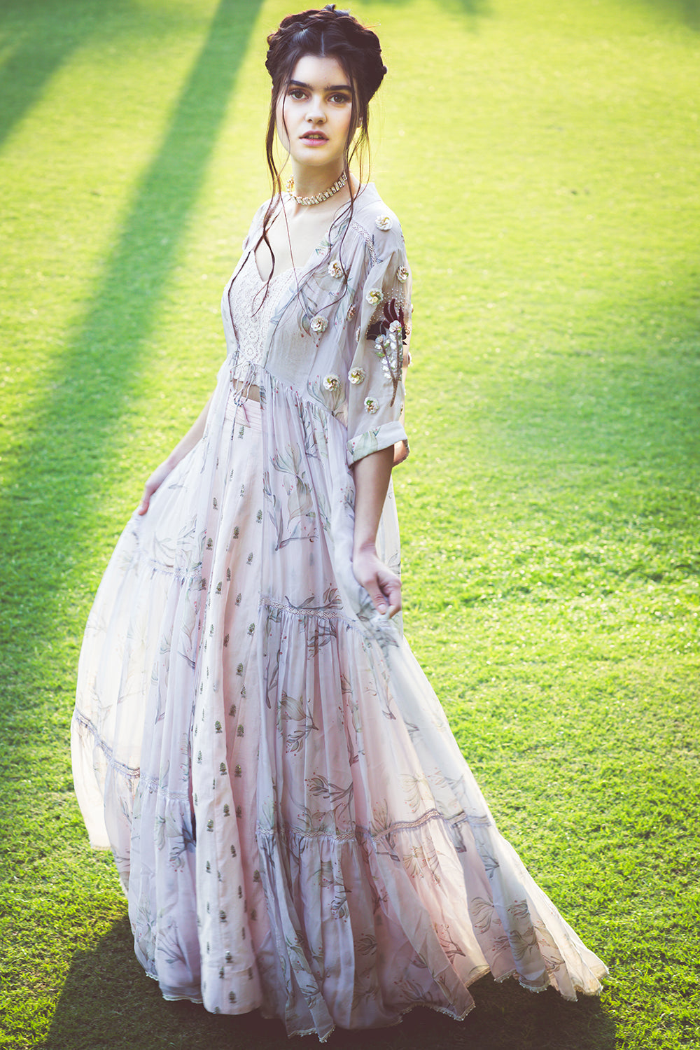 Lavender & Blush Pink Skirt And Cape Set