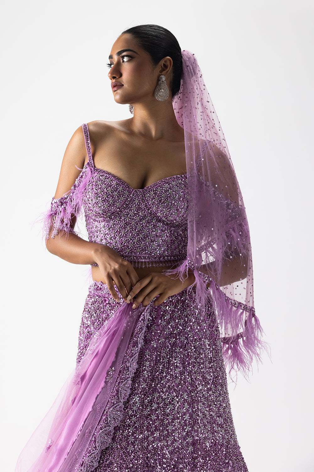 Lavender Net Fishtailed Lehenga Set