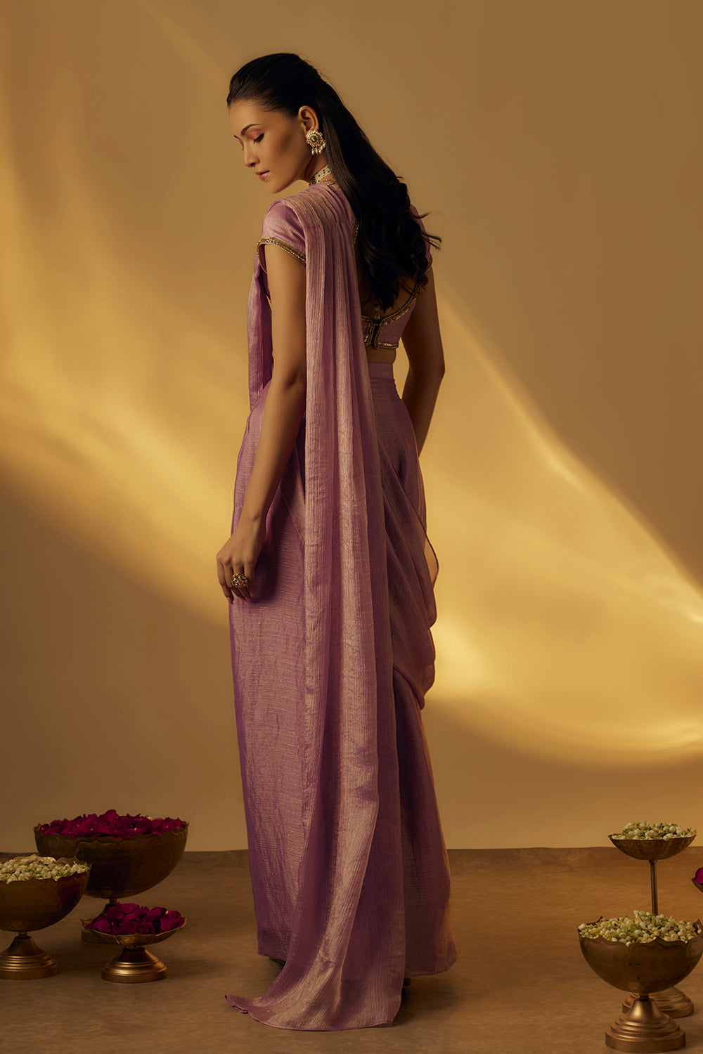 Lavender Pre-Drape Saree Set