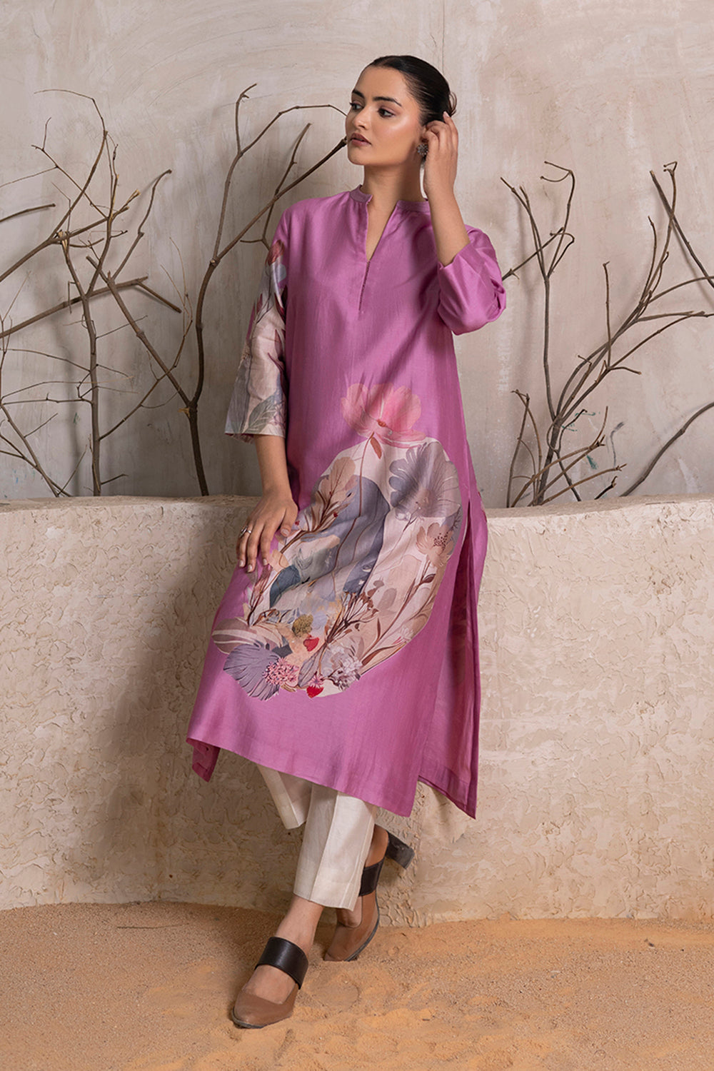 Lavender Silk Chanderi Printed Tunic