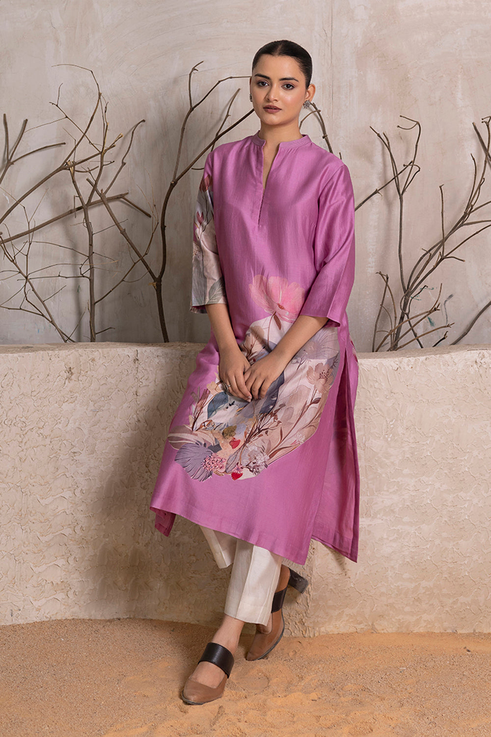 Lavender Silk Chanderi Printed Tunic