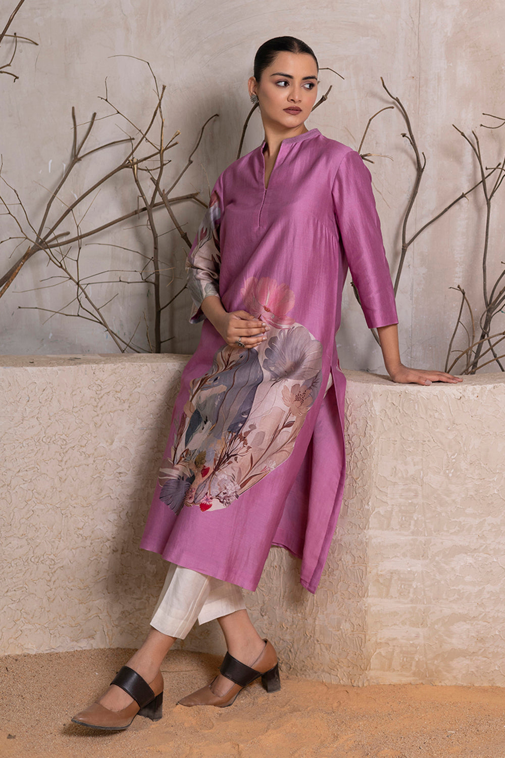 Lavender Silk Chanderi Printed Tunic