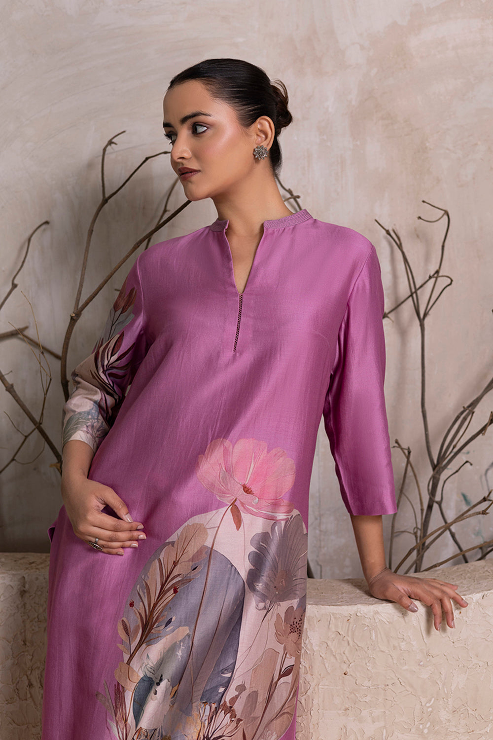 Lavender Silk Chanderi Printed Tunic