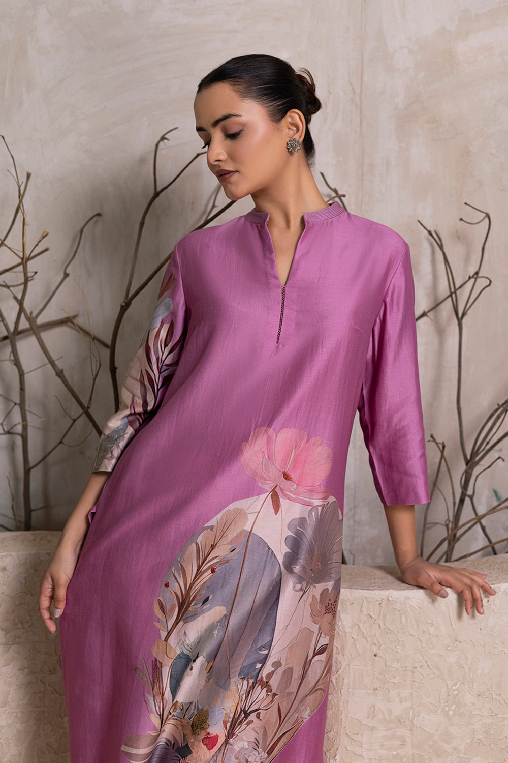 Lavender Silk Chanderi Printed Tunic