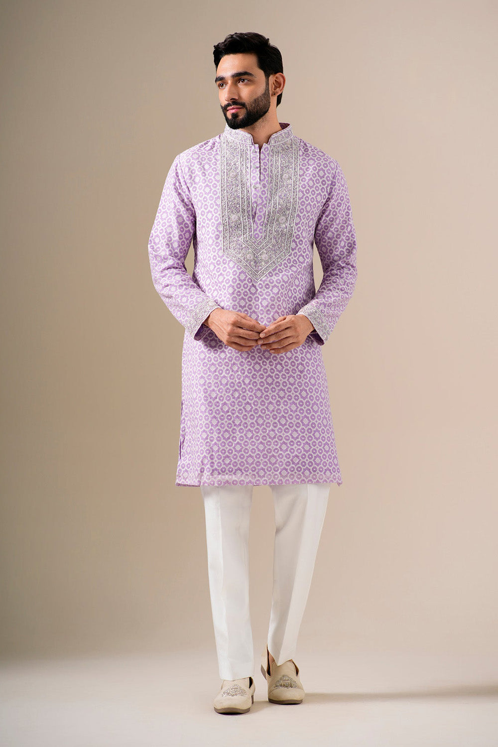 Lavender Zari Petals Kurta Set