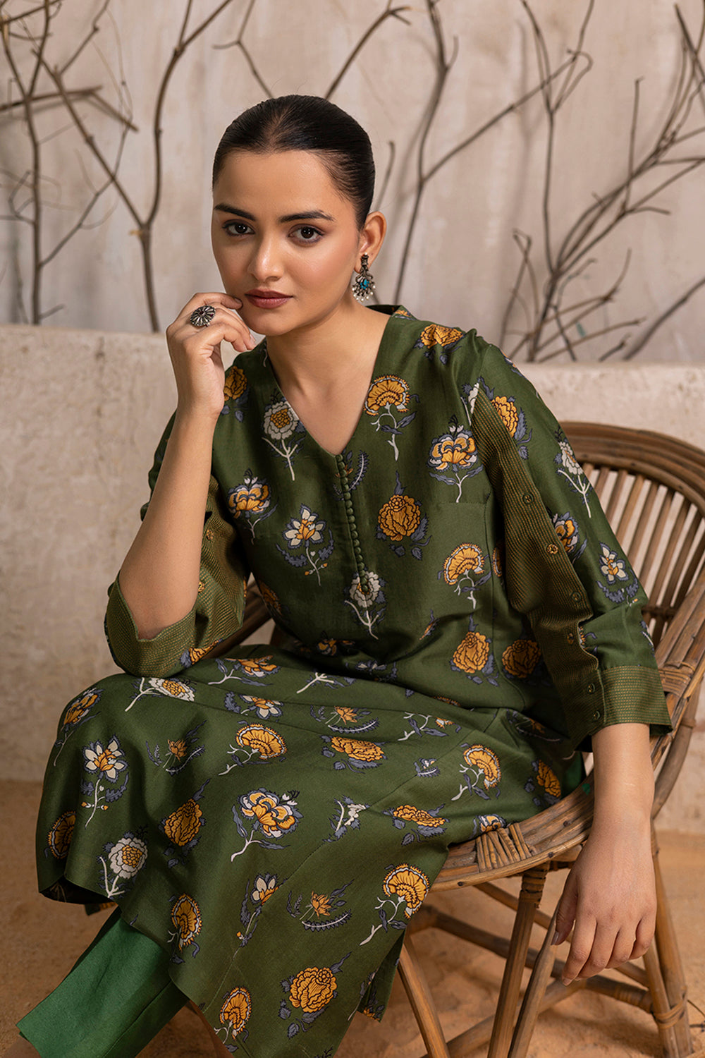 Leaf Green Silk Chanderi Printed Tunic