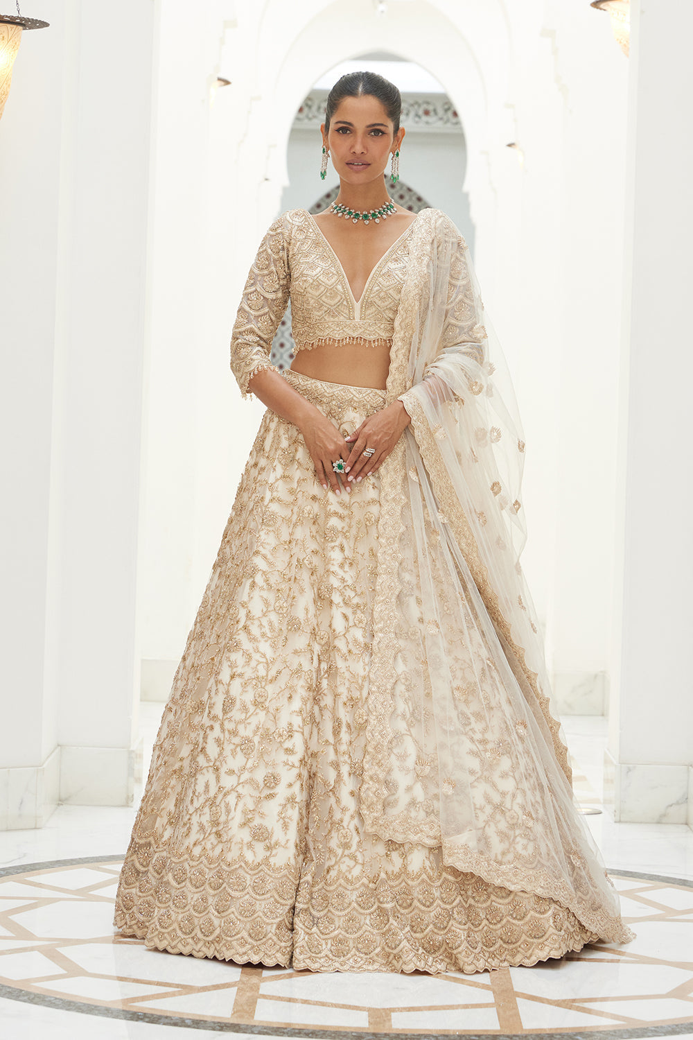 Light Beige Net Lehenga Choli Dupatta