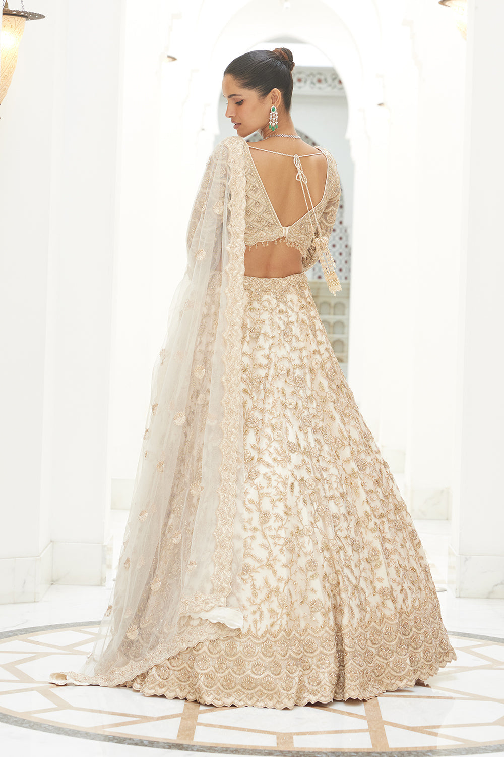Light Beige Net Lehenga Choli Dupatta