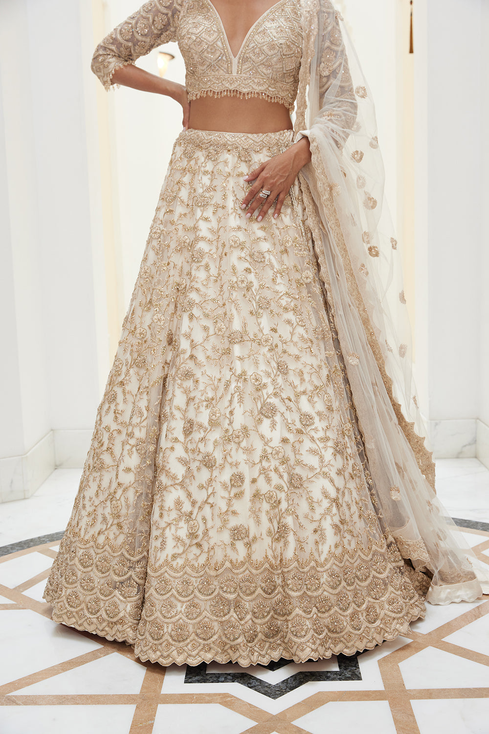 Light Beige Net Lehenga Choli Dupatta