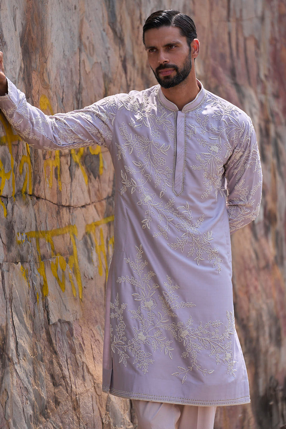 Light Grey Daffodil Pearl Creeper Kurta Set