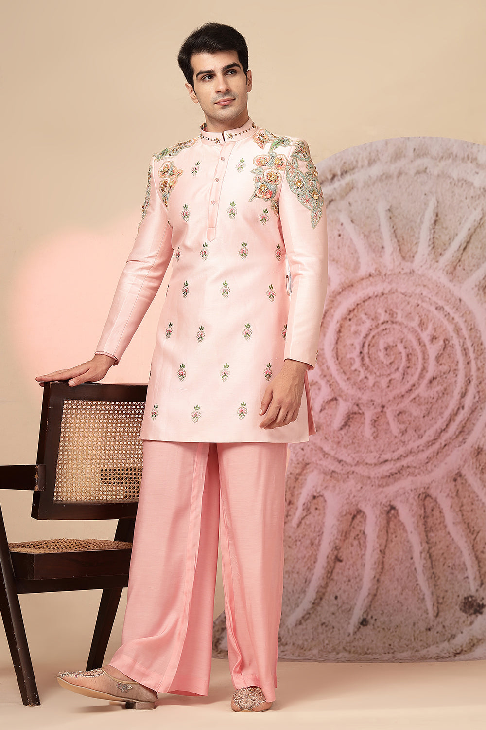 Light Pink Embroidered Kurta Plazo Set