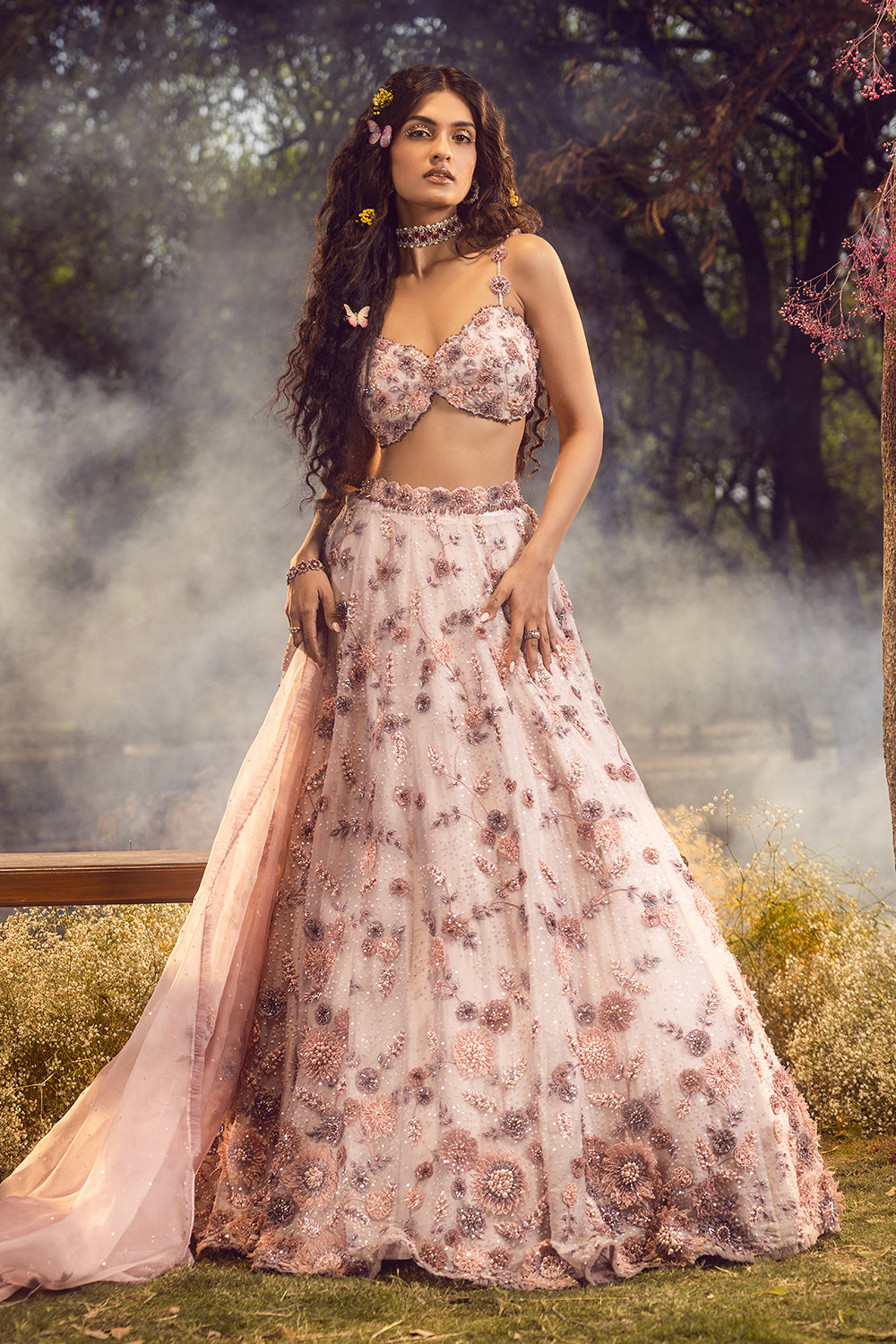 Lilac 3D Lehenga Choli Set With Belt