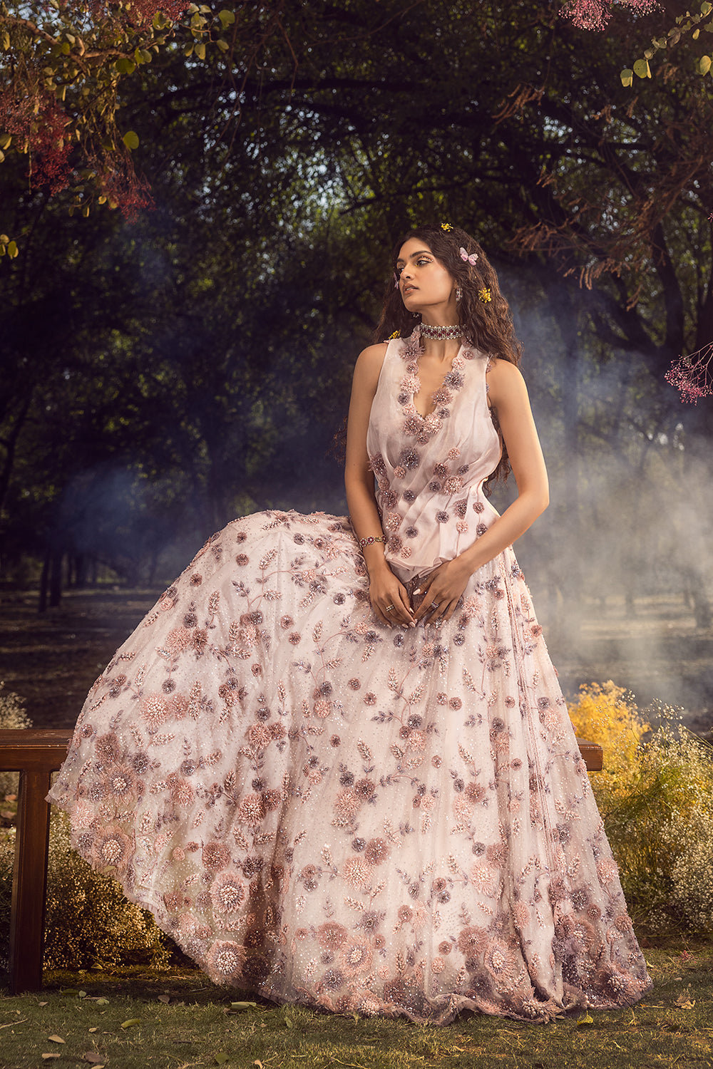 Lilac 3D Lehenga Set With Peplum Jacket