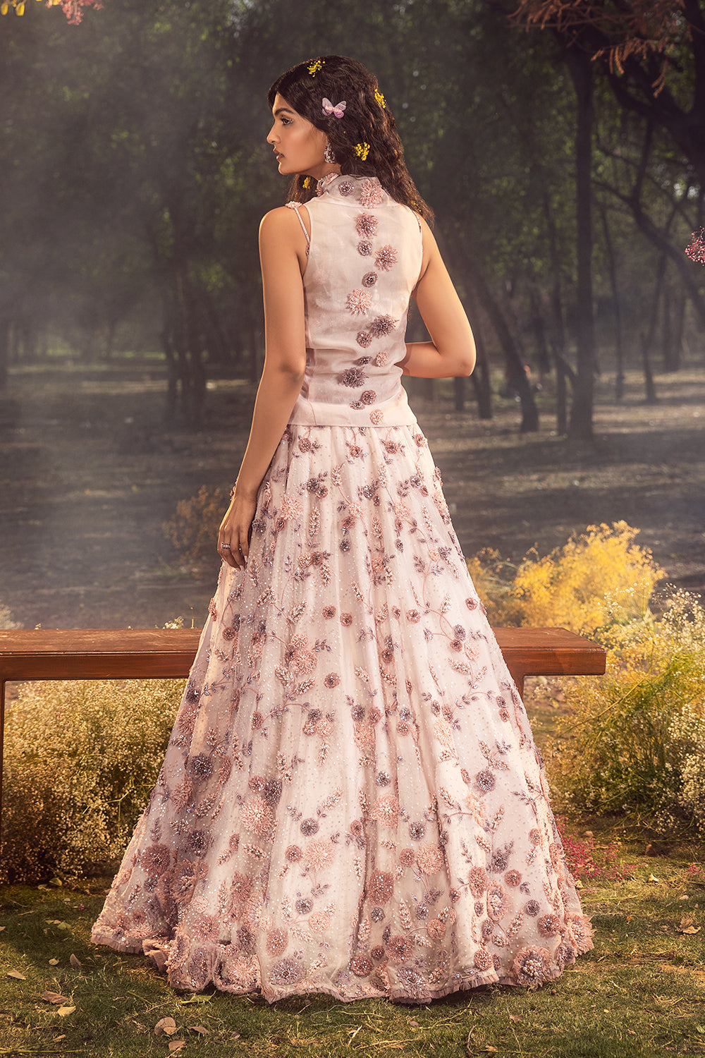 Lilac 3D Lehenga Set With Peplum Jacket